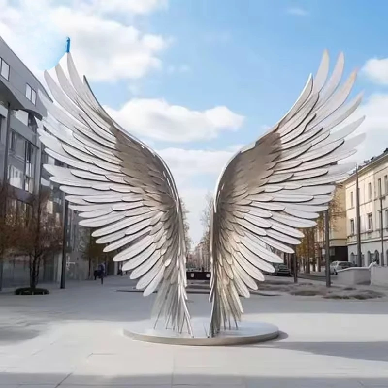Custom Hotel Outdoor Landscape Decoration Modern Metal Abstract Polished Angel Wings Sculpture
