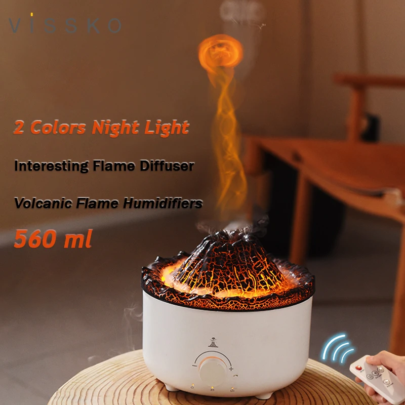 

Vissko 560ml Volcanic Flame Aroma Diffuser and Humidifier for Bedroom and Home with Remote Control Essential Oils Diffuser