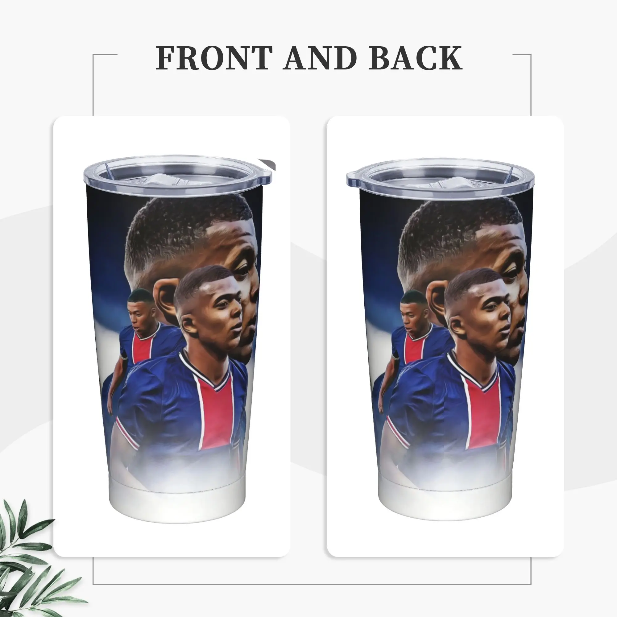 Mbappes Insulated Tumbler with Lid Football Soccer Stainless Steel Thermal Mug Outdoor Portable Water Bottle Cups, 20oz