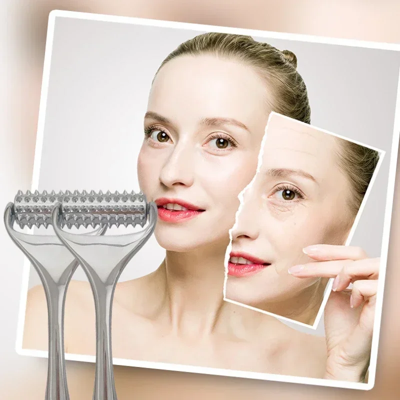 Zinc Alloy Microneedle Massager Roller Facial Wrinkle Remover Manual Micropin Skincare Beauty Tool Device Dermaroller for Face