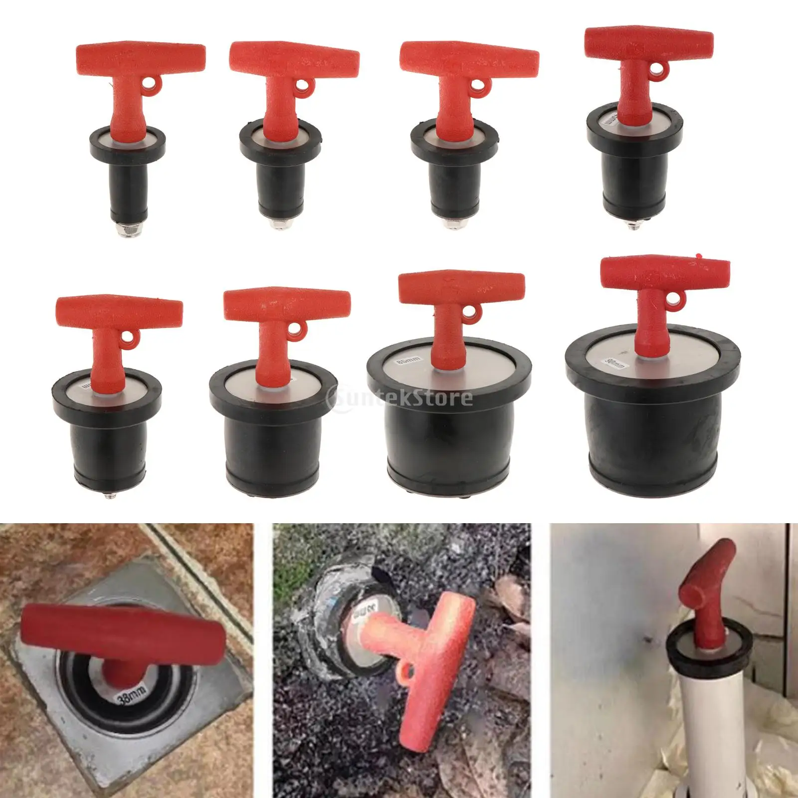 Marine Boat T Handle Drain Plug Seal Stainless Steel Drainage Stopper Easy to Use Adjustable Rubber Expansion Plug Pipe Plug