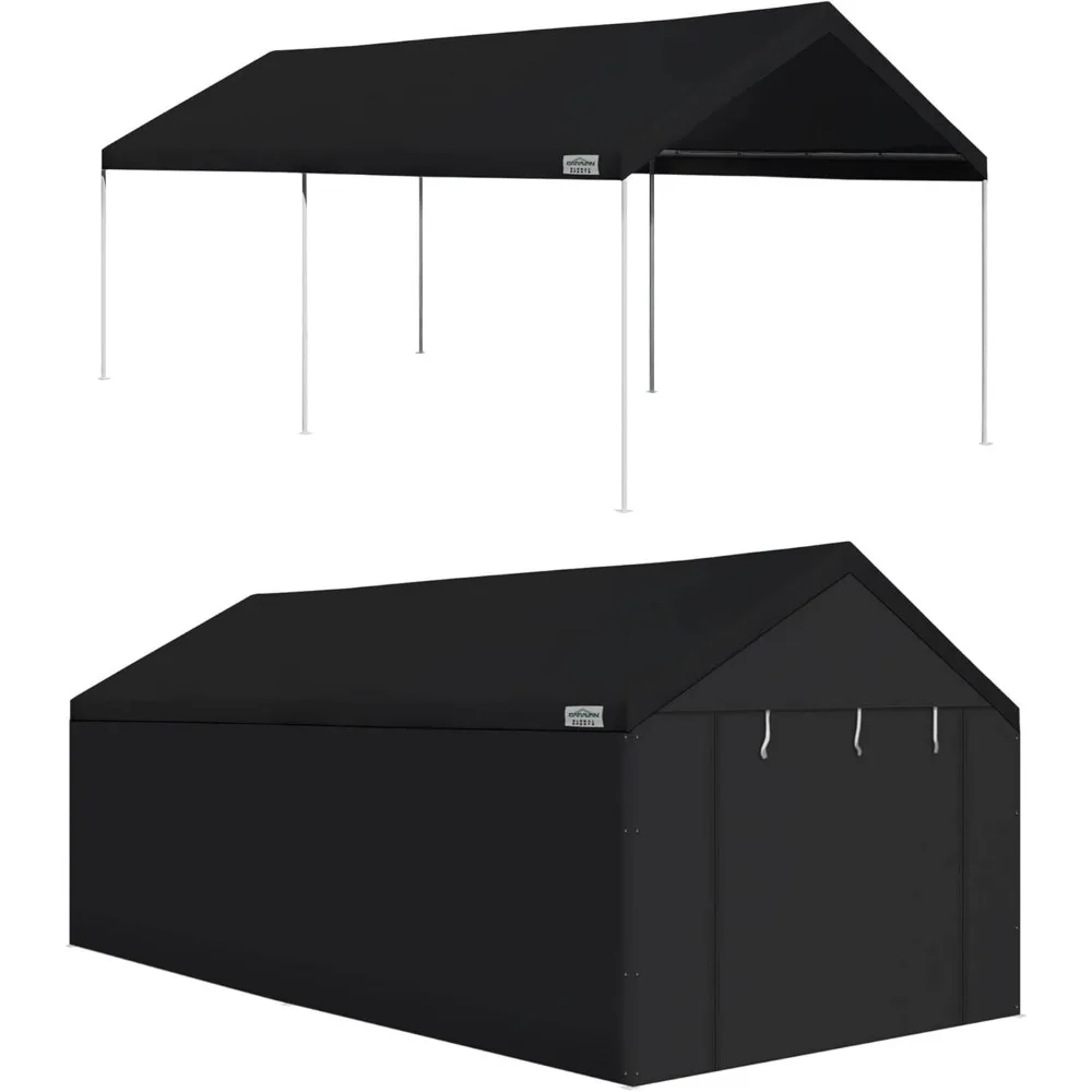 

Caravan Canopy Domain 10 x 20 Foot Durable Portable Garage Carport Canopy Car Tent Sidewalls with Dual Zippers and Roll Up Door