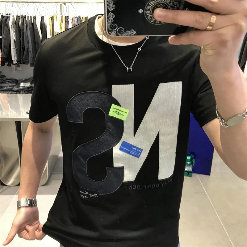 男性用レタリングプリントのコットンTシャツ,ラウンドネックのルーズな半袖トップス,ファッショナブル,ラージサイズ5xl