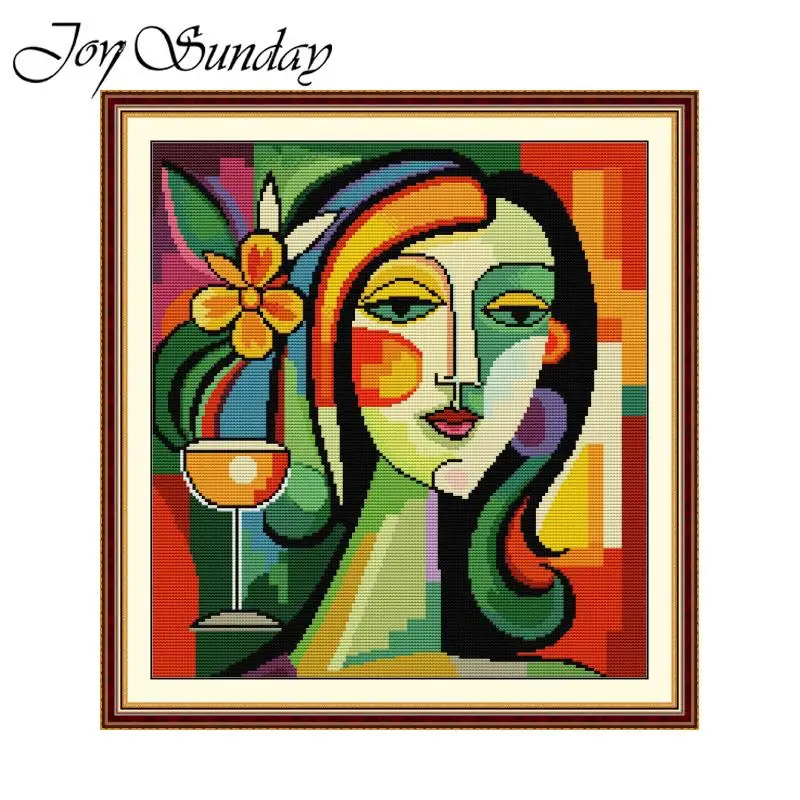 

Joy Sunday Cross Stitch Kit Young Woman Pattern Aida Fabric 16/14/11CT DIY Hand Embroidery Set Printed Counted Canvas Home Decor
