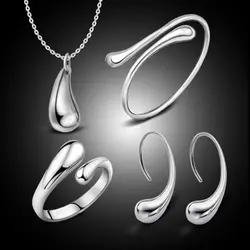 European/American Hot Selling Exquisite Water Drop Style Fashionable Electroplated Necklace Ear Hook Ring Jewelry Set Water Drop