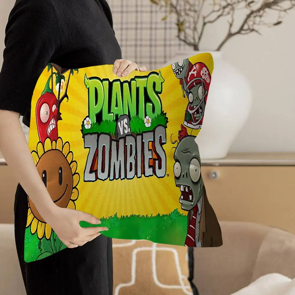 P-Plants-vs-Zombie Cartoon Pillow Covers Cartoon Sofa Decorative Home Double-sided Printing Short Plush Cute Cushion Cover