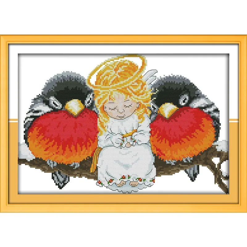 

Joy Sunday New Stamped Cross Stitch Ki,11CT/14CT/16CTDIY Easy Pattern Aida Fabric Embroidery Set-Angel and Birds