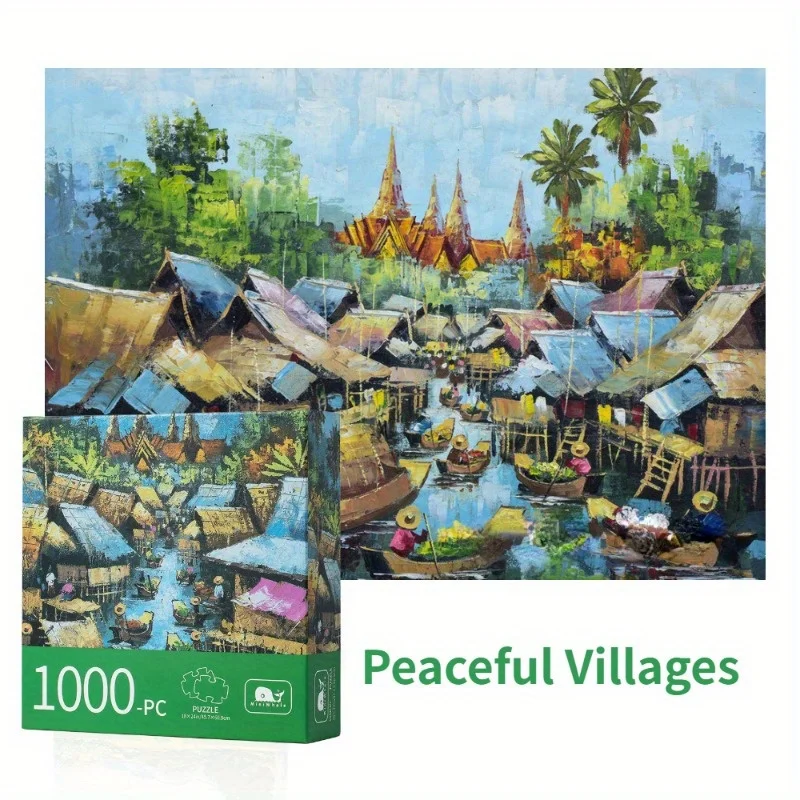 60.9cmx45.7cm 1000 Pieces Jigsaw Puzzle for Adults Painting Peaceful Village Paper Puzzles Home Decor Wall Display Festival Gift