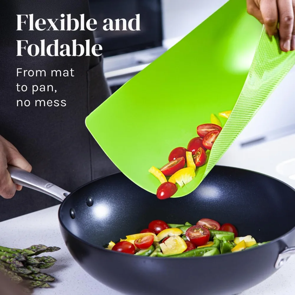 Extra Thick Flexible Plastic Cutting Board Mats Set of 6 Color Coded with Food Icons Non Slip Waffle Back Dishwasher Safe BPA Free Kitchen Chopping Boards 15x12 Inch