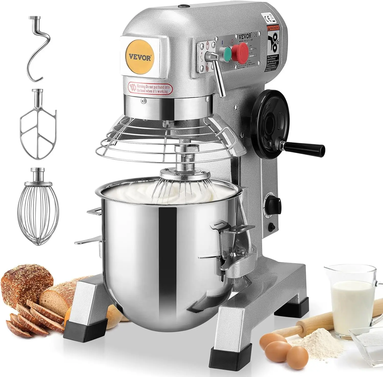 Commercial Food Mixer 15Qt Capacity with Timer 500W Stainless Bowl Durable Electric Mixer for Commercial Use 3 Speed Options