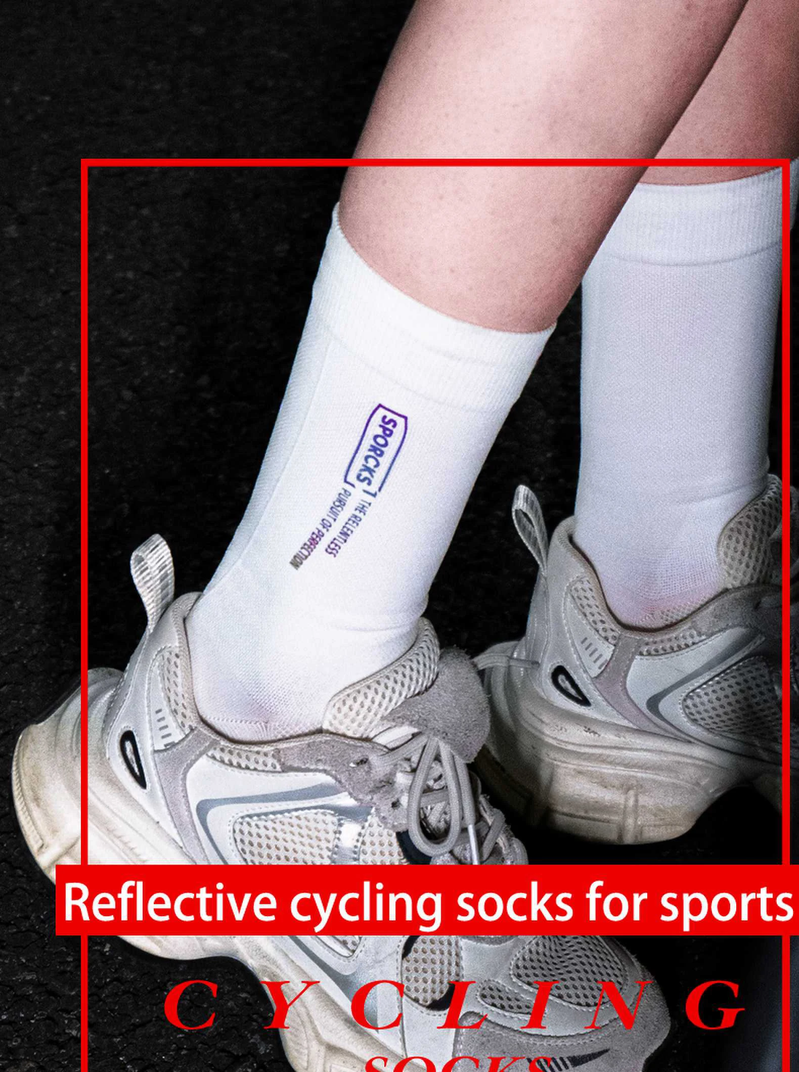 Sporcks Bunte, hochreflektierende Radsocken, Fahrradsocken für Rennrad, Mountainbike, Sportsocken, atmungsaktiv, verschleißfest, bequeme mittelhohe Socken, Sr-03 – Detail 1