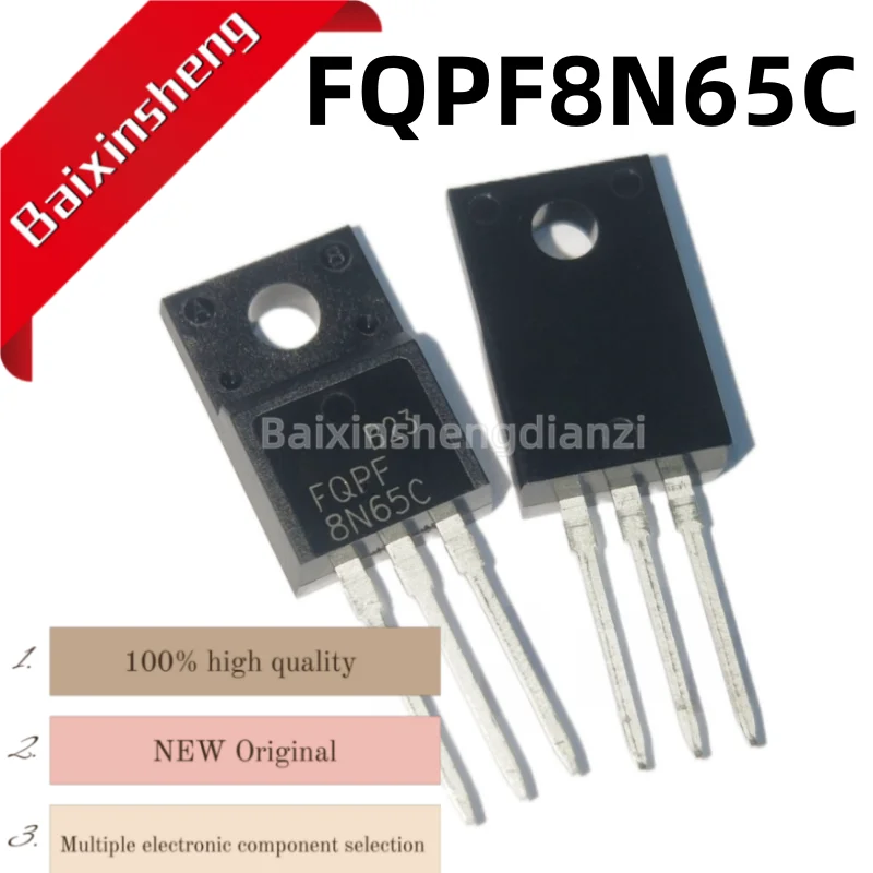 

10 pieces, FQPF8N65C, 8A650V, FQPF8N65, 8N65C, 8N65, TO-220F plastic sealed, field-effect transistor, brand new in stock
