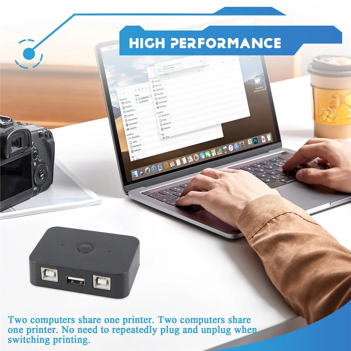 DT283 Newest USB Printer Sharer Device 2 Ports USB2.0 Printer Sharing Peripheral for Printer USB Splitter Sharing Printer
