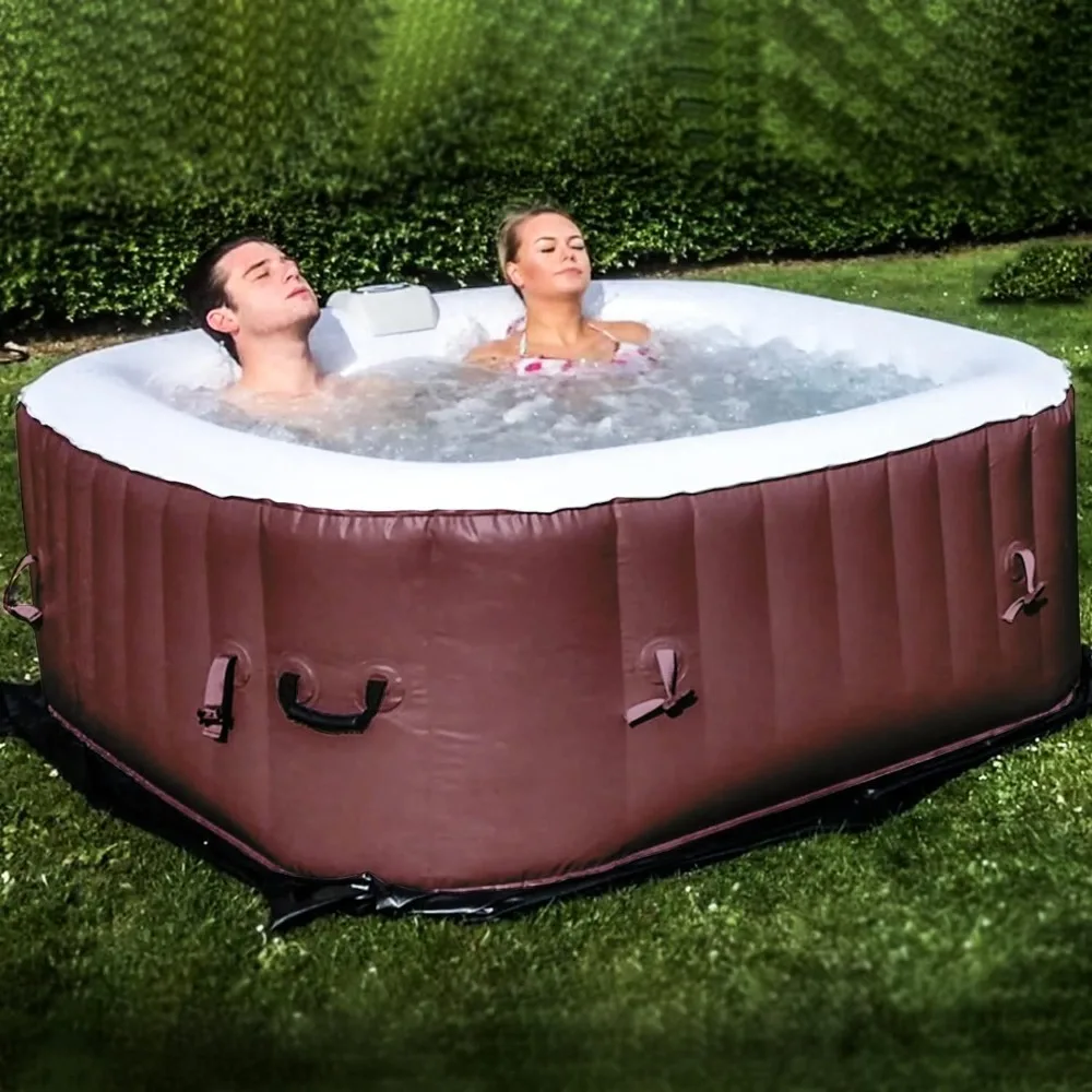 

Portable Hot Tub, 61X61X26 Inches, Air Jet Spa, Inflatable Square with 120 Bubble Jets, Fits 2-3 Adults, Outdoor Hot Tub Spa