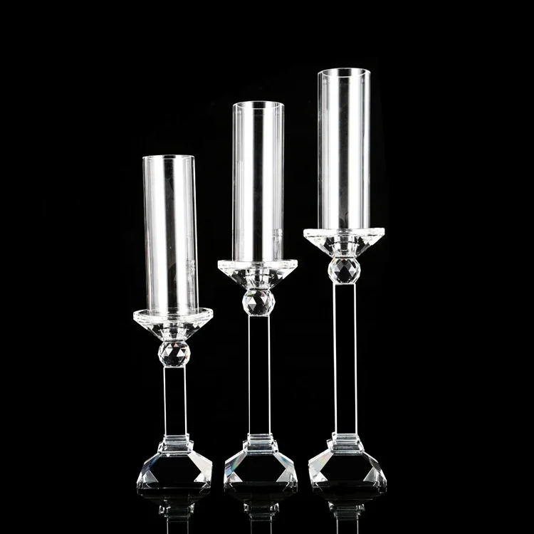 Wholesale European Home Decor Glass Candle Holder Tube Crystal Candlestick