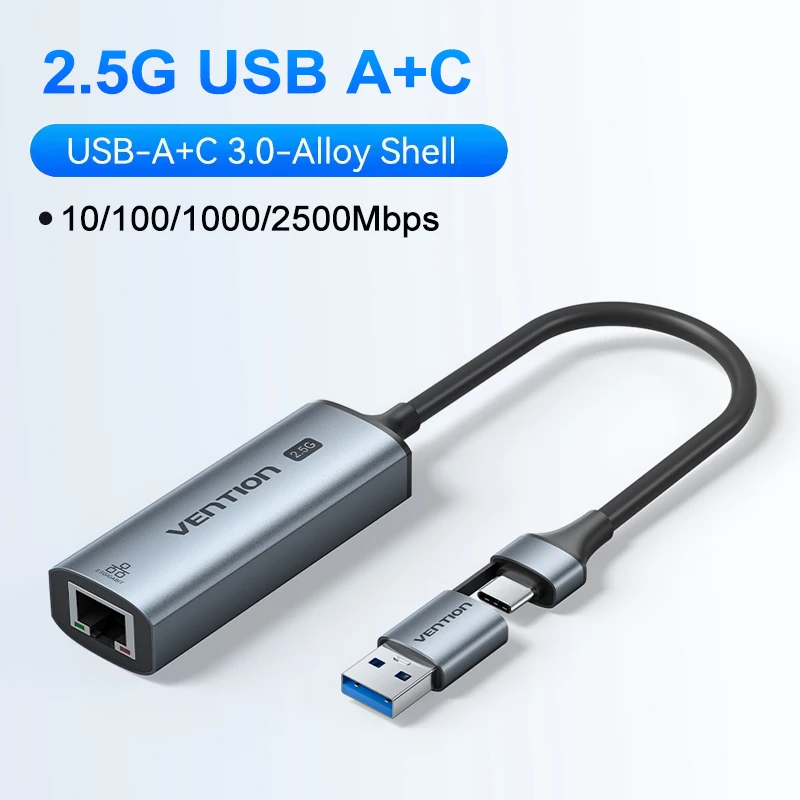 Ventie 2.5G USB A C Ethernet Adapter USB 3.0 Netwerkkaart 2500Mbps 1000Mbps RJ45 Lan voor MacBook iPad Laptop PC Windows Switch