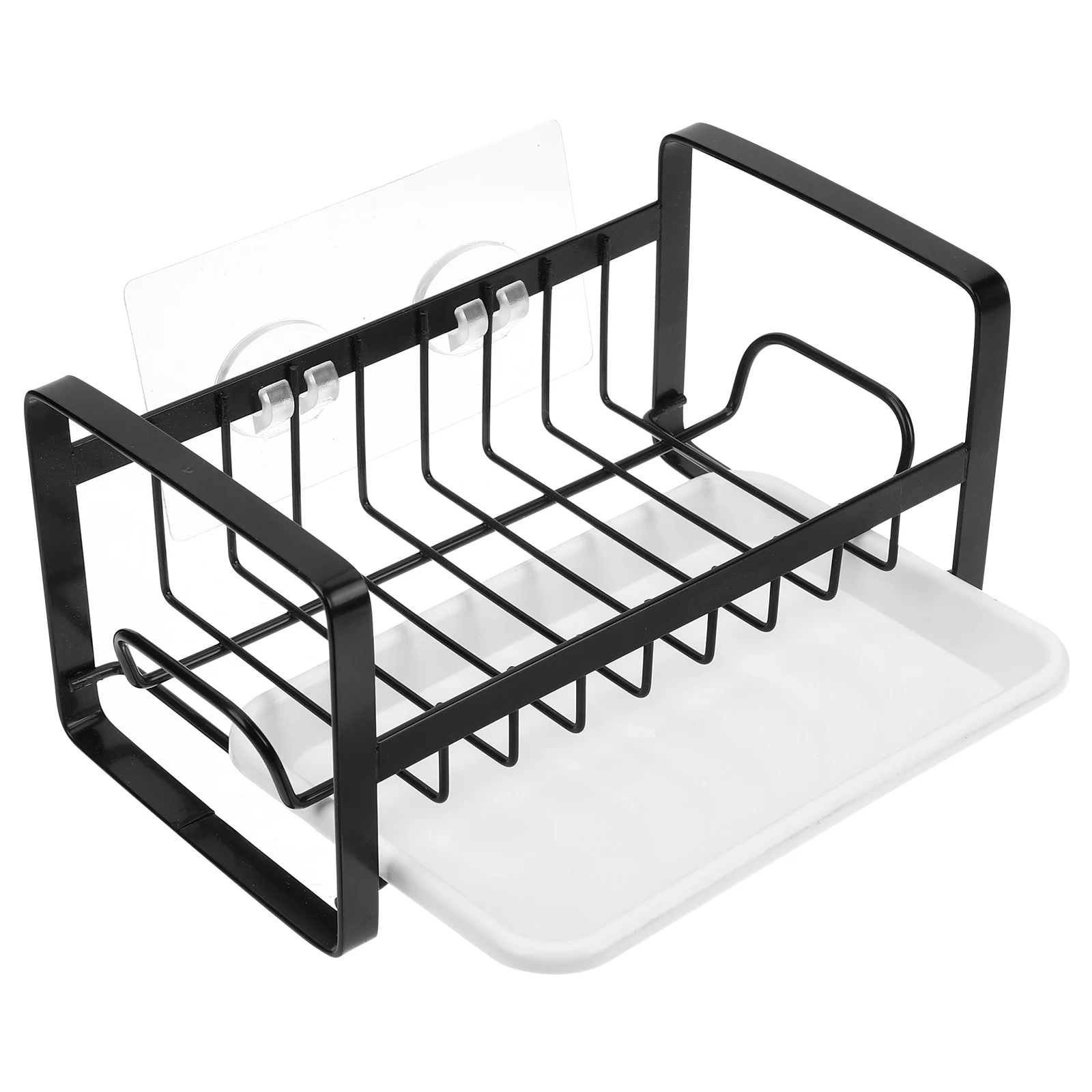 

Stainless Steel Kitchen Sink Rack Sponge Holder Black ganizer Removable Drip Tray Storage Space Dish Soap Dispenser Brush