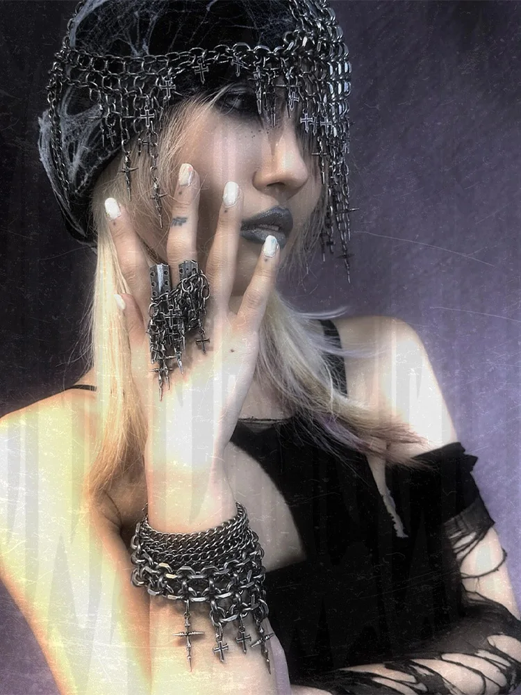 Punk Rock Multi - Cross Dangle Ring, Unisex Jewelry Accessory for Men and Women, Edgy Fashion Finger Jewelry, Trendy Accessory