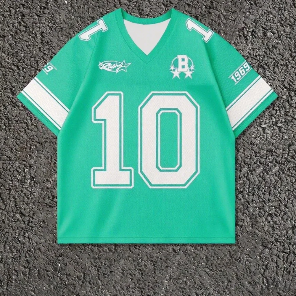 Woman Letter NO.10 Print V-Neck Short Sleeve T-Shirt Summer Graphic Tee Baseball Jerseys Plus Size Women's Sport T-Shirt tops