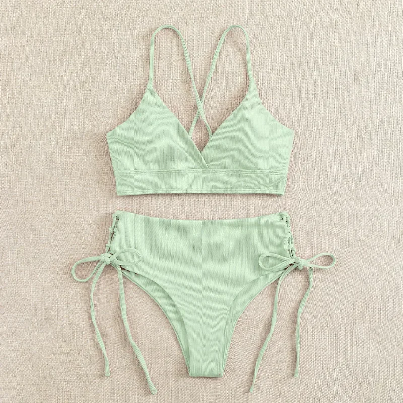 Split Bikini Set for Women, Sexy Swimsuit, Lace Up, Triangular Bikinis, Solid Color, Beach Swimwear, Bathing Suitbikinis new