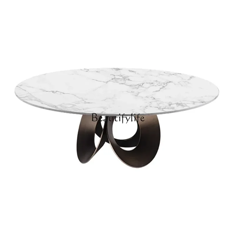 

Light luxury rock slab multi-functional large round dining table household thermal insulation turntable modern and simple