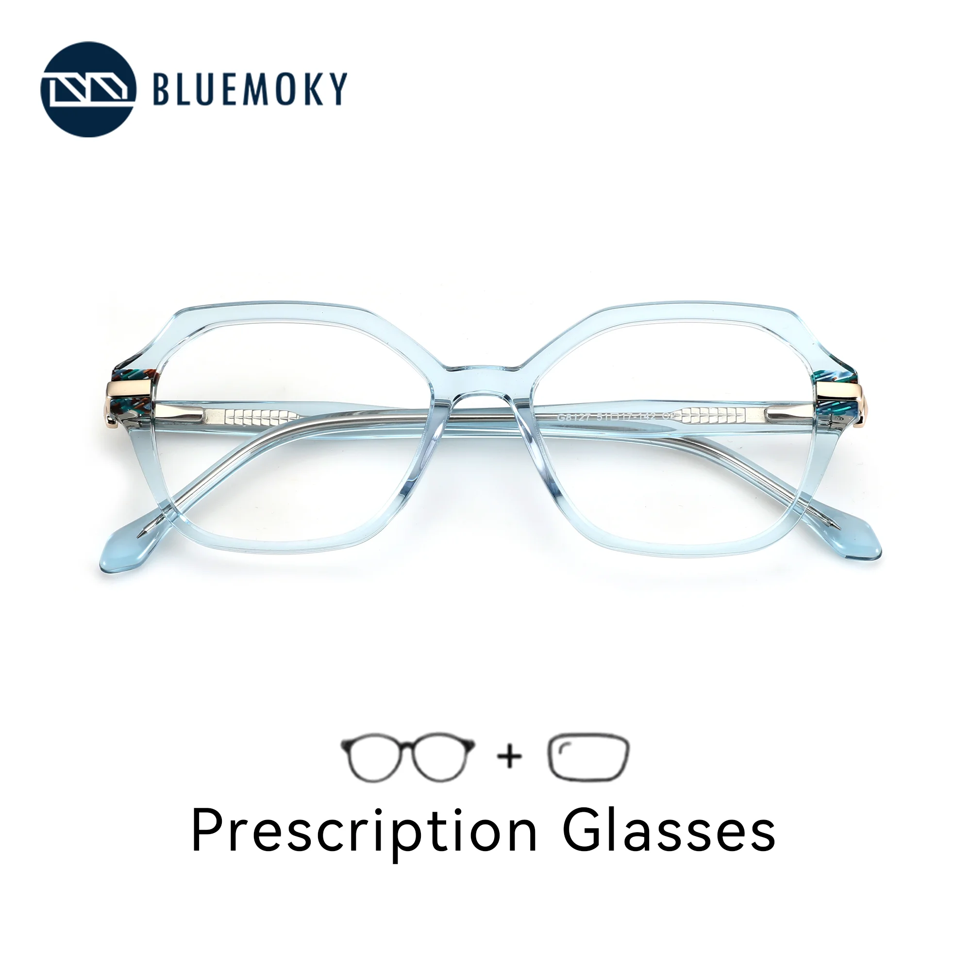 

BLUEMOKY S Size Modish Polygon Graduated Glasses Acetate Photochromic Eyeglasses Woman Multifocal Grade Glasses Near And Far