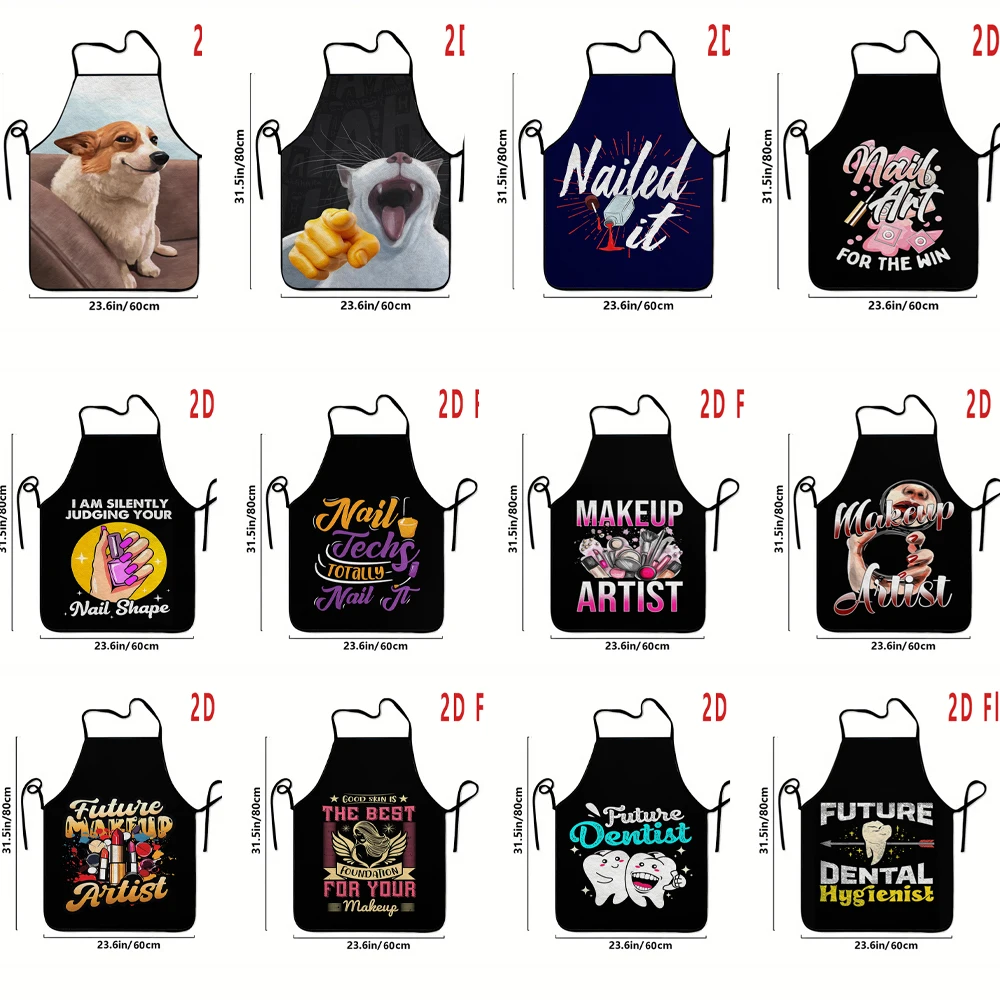

1pc 2D Flat Nail Theme Print Apron, 60x80cm, Kitchen and Dining Apron, BBQ Apron, Durable and Easy to Clean