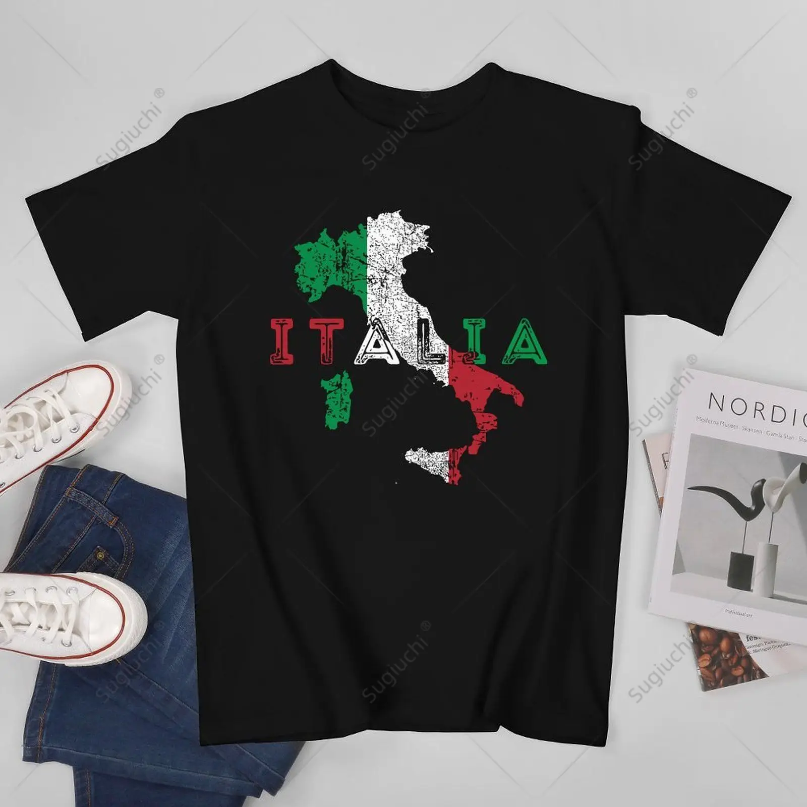 Unisex Men Italy Map And Flag Souvenir Distressed Italia Tshirt Tees T Shirts Women Boys 100% Cotton T-Shirt