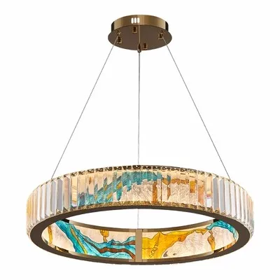 New Chinese crystal chandelier Stainless steel enamel  restaurant Luxury staircase Creative personality living room lamp