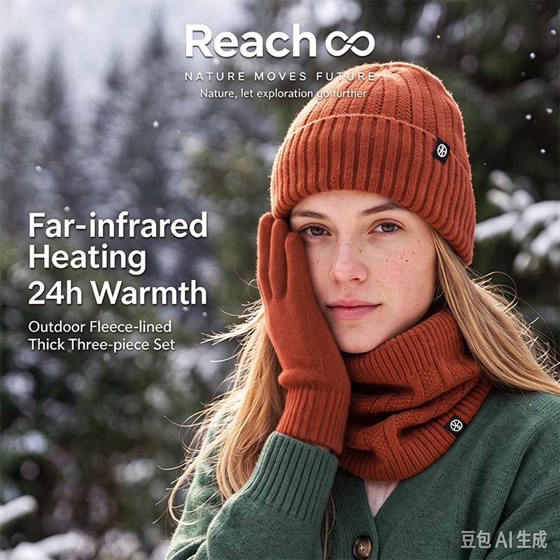 Outdoor Cold Protection Beanie Three Piece Set Mountaineering Fleece Lined Keep Warm Suit Adult Solid Color Clothing Accessories