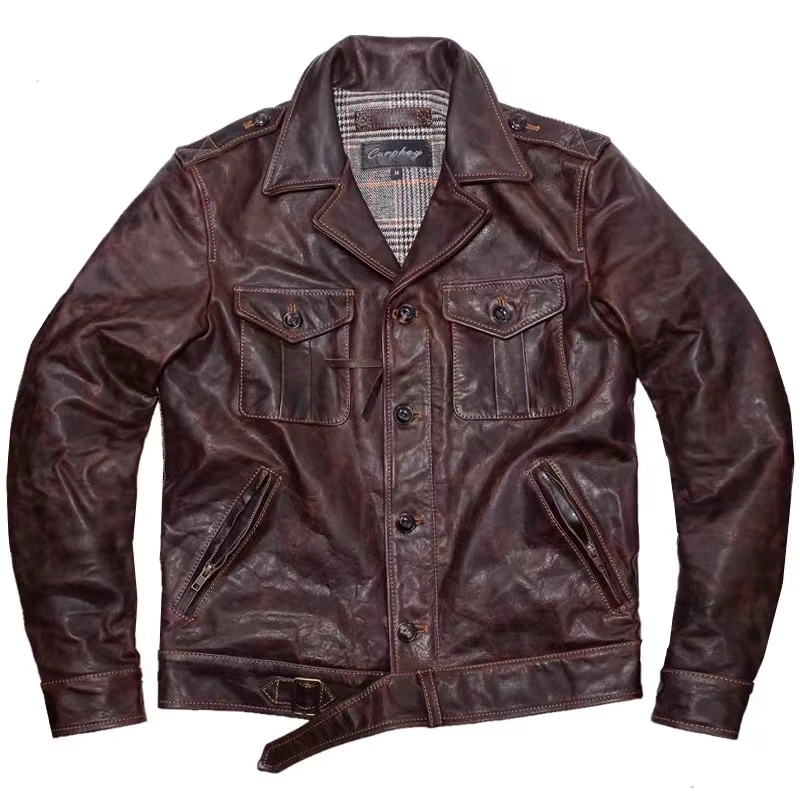 

Men's Flight Leather Jacket Horsehide Slim Short British Army BattleDress Military Biker Uniform