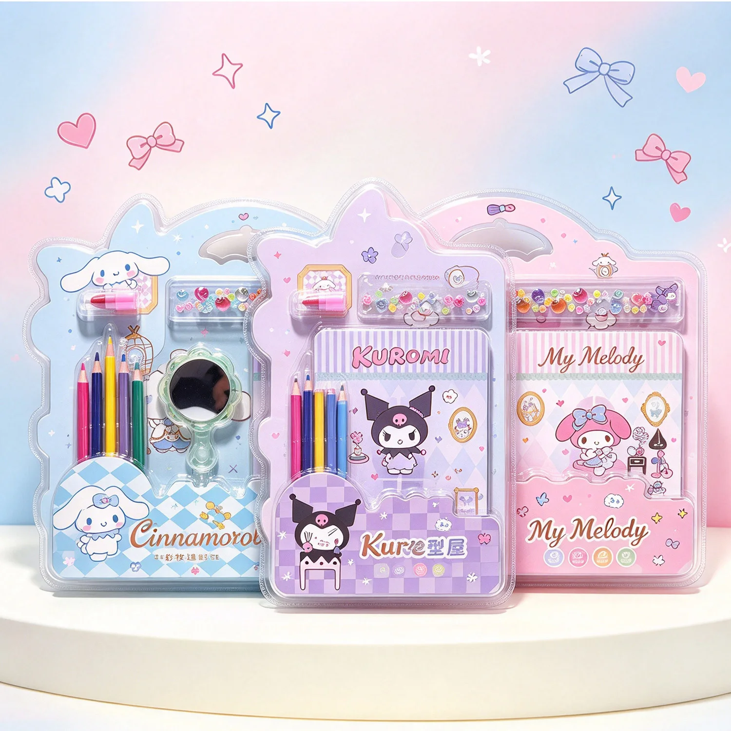 Cartoon Character Kuromi Cinnamoroll  Art Craft Kit with Assorted Tools Mirror Beads and Notebook for Handmade Decor Projects