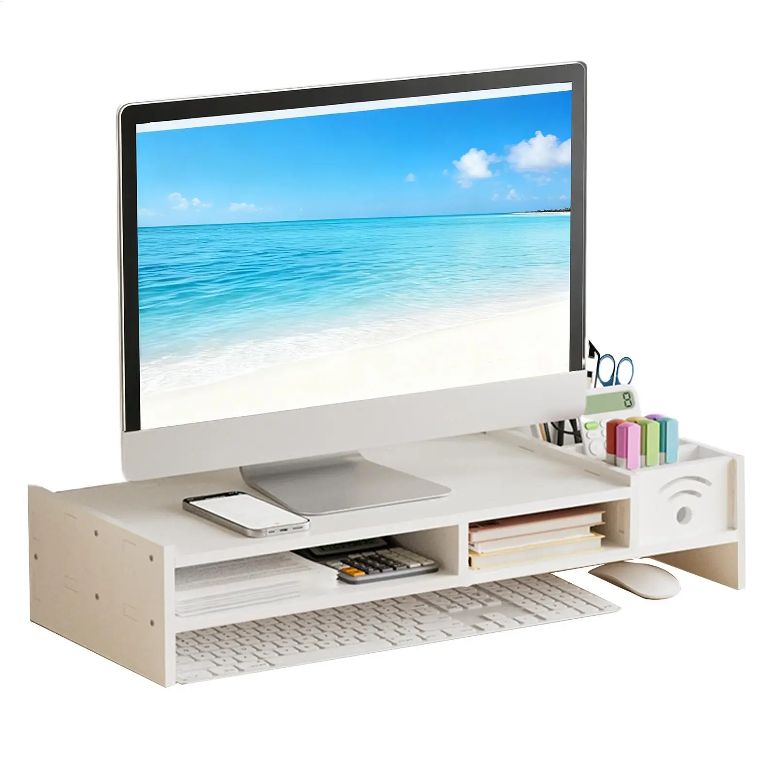 Fotografia 4: Suporte Ergonômico para Monitor de 2 Níveis com Prateleira de 4,3 Polegadas de Altura e Organizador de Armazenamento para Mesa e Laptop