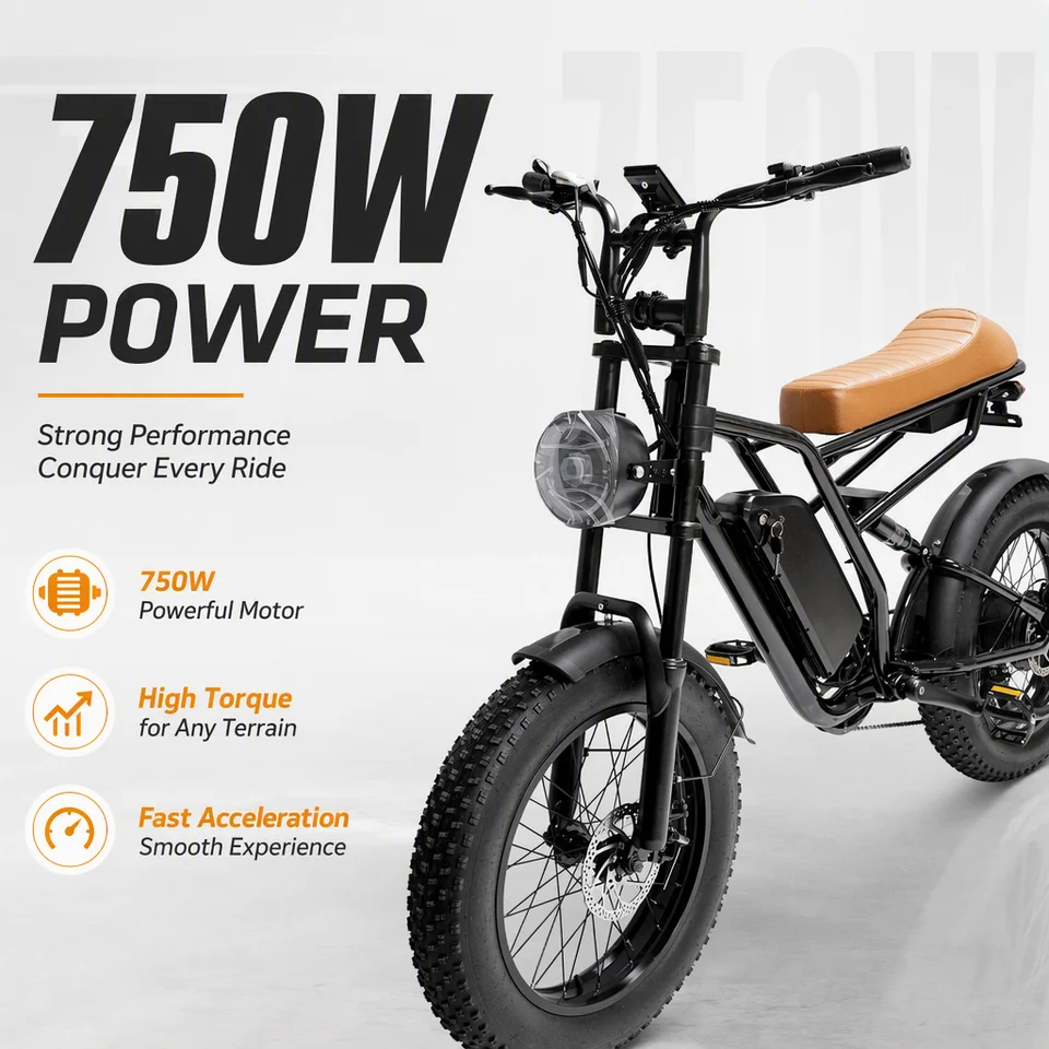 750W Fat Tire Electric Bike for Adults, 48V 15.6Ah E-Bike with 3 Riding Modes & 5 PAS Levels, Shimano 7-Speed, Full Suspension, E-ABS Brakes, 20"x4" Retro All-Terrain Electric Bicycle (50km Range)