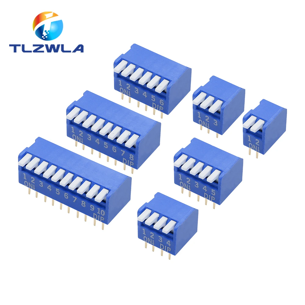 10PCS Slide Type Switch Module 1 2 3 4 5 6 7 8 9 10 12 Bit 2.54mm Position Way DIP Red Blue Pitch Toggle Switch Red Snap Switch