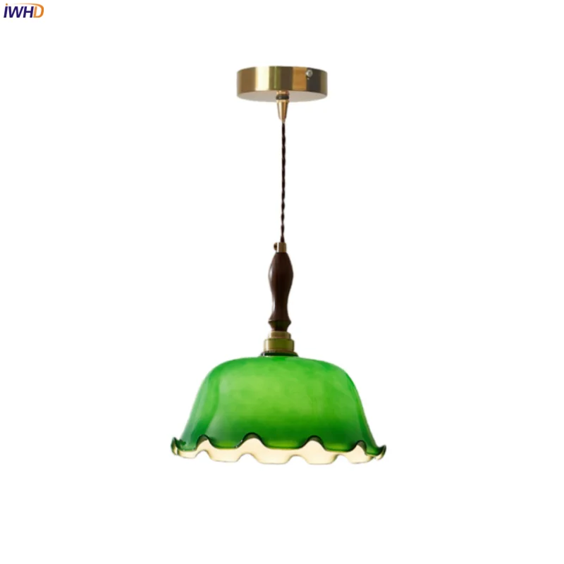 

IWHD Mid Century Modern LED Pendant Lamps For Dining Living Room Lighting Kitchen Bedside Copper Glass Hanging Light Luminaria