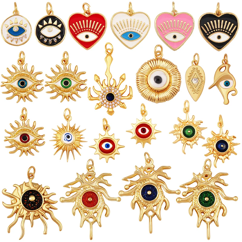 Enamel Blue Pink Evil Eye Charm,18K Real Gold Plated Cubic Zirconia CZ Paved, Jewelry Necklace Bracelet Accessories Supplies S68