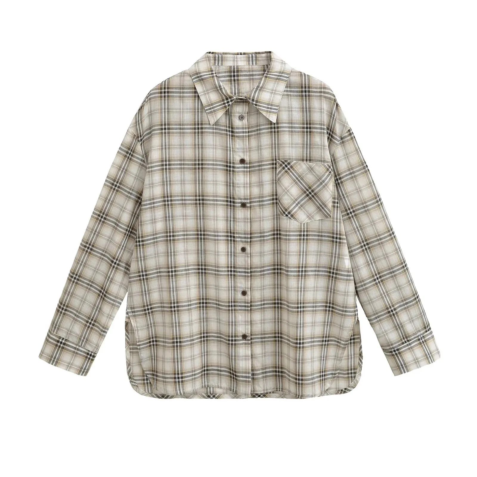 

Ранняя осень, корейский стиль, клетчатая рубашка с цветными блоками для женщин, свободный крой, легкий солнцезащитный кардиган большого размера, ленивый DNZX