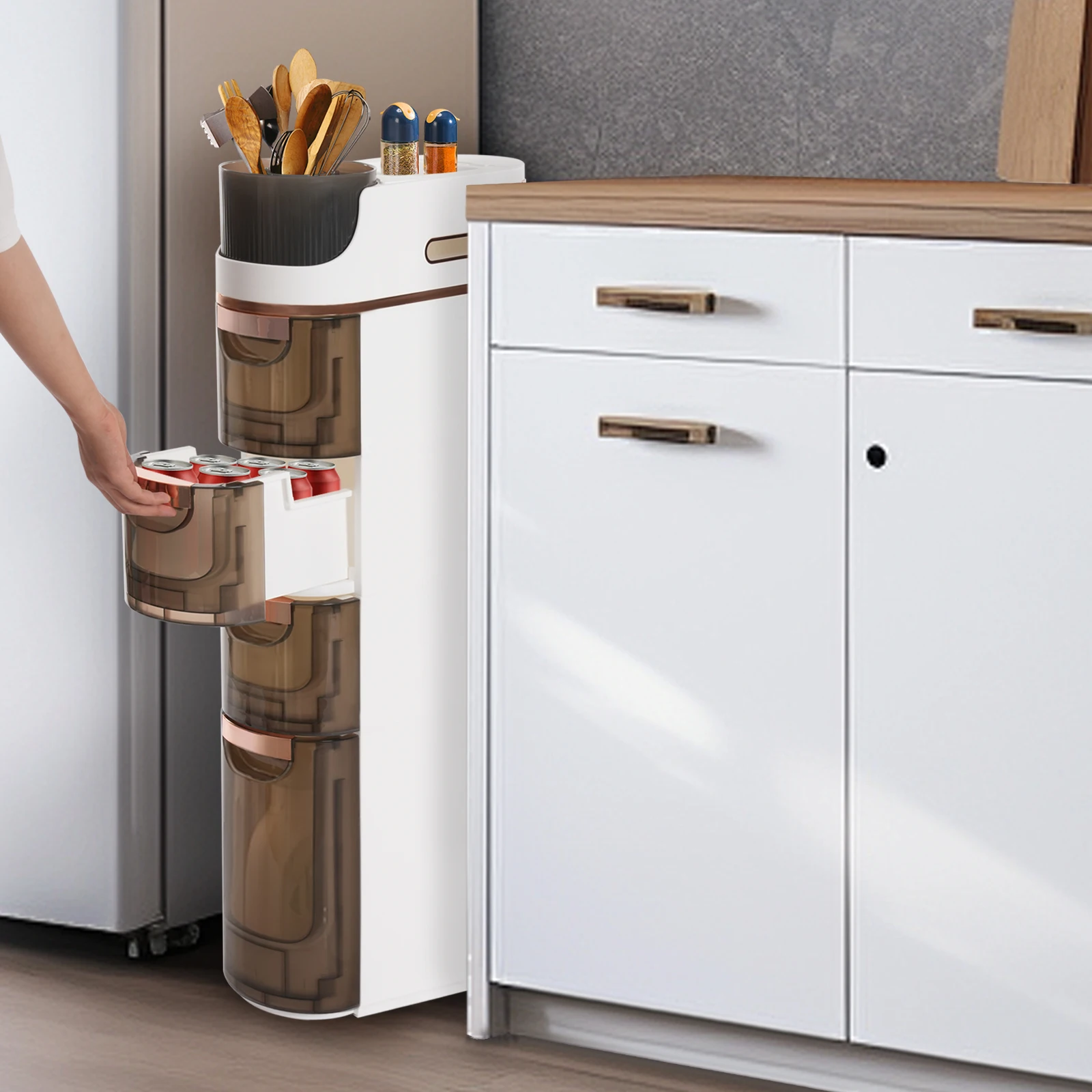 4-drawer Slim Bathroom Storage, Movable, Space-saving, Narrow Storage Organizer Cart for Home