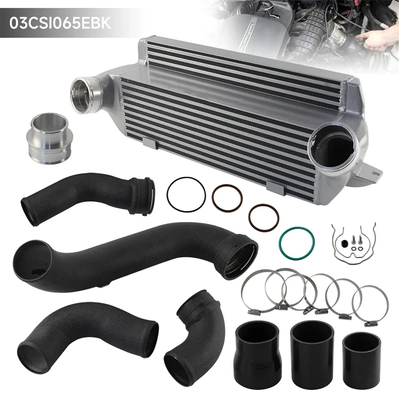 Bar & Plate Intercooler Competition + Super Charge Pipe Kit For BMW N55 E8X E9X E82 E88 E90 E91 135i 335i Black/Red Aluminum