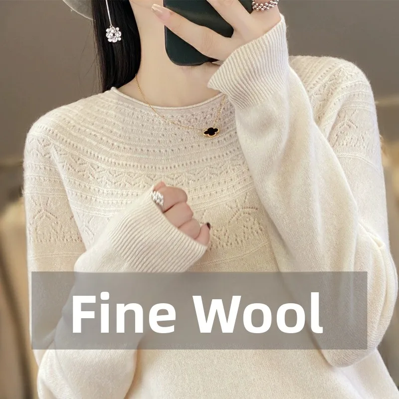 

Women's Loose Long Sve Knitted Sweater Hollow out Premium Spun Wool Autumn Winter New Sle Overhead Base irt
