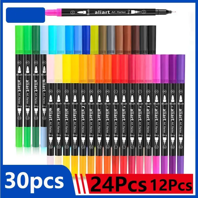 12/24/30PCS Dual Brush Art Markers, Artist's Fine and Pen Tip Children's Coloring Markers, Adult Coloring Art Craft Supplies Set