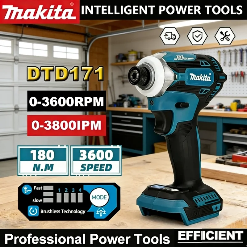 

Ударный гайковерт Makita DTD173 18В, синий, бесщеточный, литий-ионный, многофункциональный, портативный электроинструмент с насадками для сверления