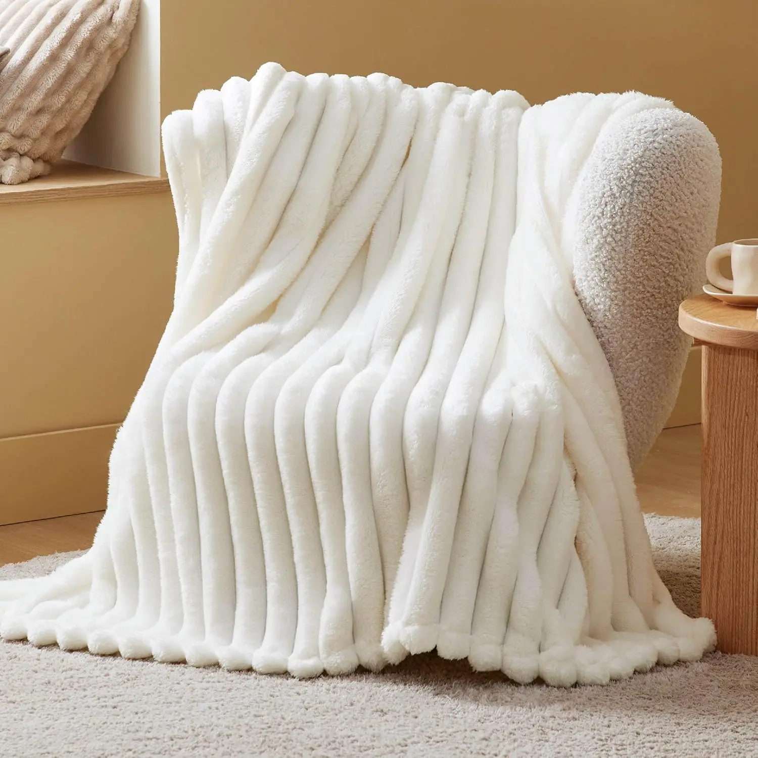 White Soft Blanket for Couch Super Soft Cozy Throw Blankets for Women Fleece Throws for Girls Wider Striped Design