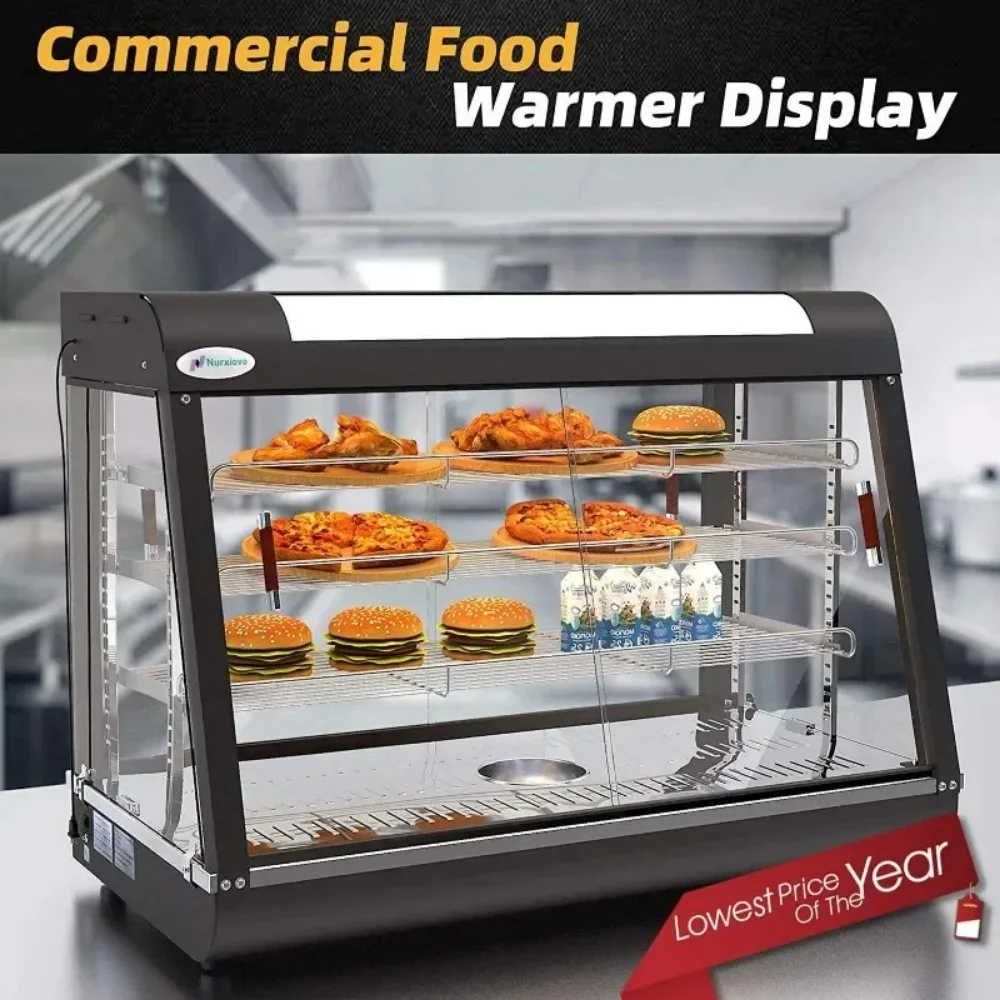 Commercial Food Warmer Countertop Pizza Warmers Display Pastry Patty Warmer Case for Buffet Restaurant Heater Service