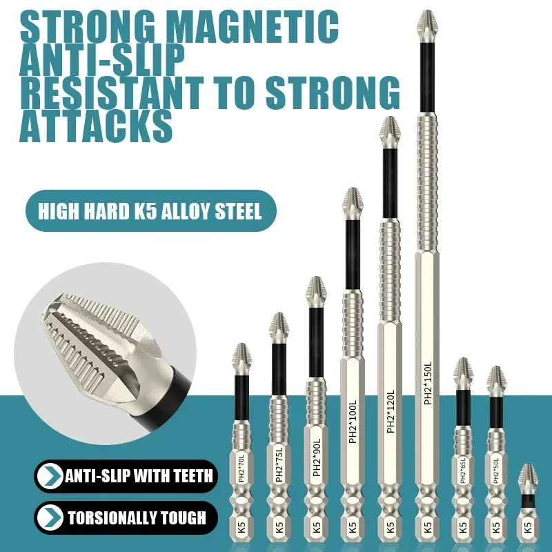 6pcs Super Hard Anti-impact Non-slip Drill Hexagonal Drill Bit Electric Driver K5 Thread Cross Strong Magnetic Drill Bits