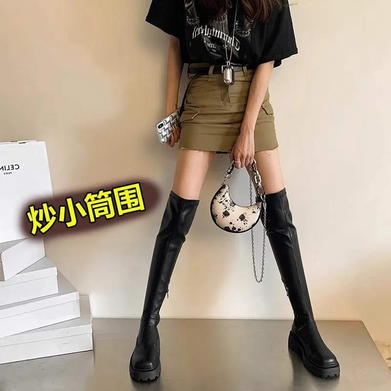 

Over the Knee Boots Women's Big Tube Circumference Slimming Knight Boots Thick Bottom No Drop Tube Long Boots Female