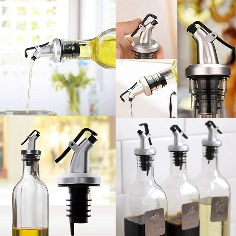 AA58 4 Pieces Oil Stopper Pourer,Leakproof Bottle Pourer,Olive Oil Leakproof Spouts,with Dust Cap,for Oil,Olive Oil,Vinegar