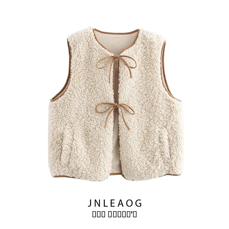 

JNLEAOG Faionable Lamb Velvet Vest Autumn New Sle Women's Clothing Versatile Design Commute Sle round Ne Polyester Fiber