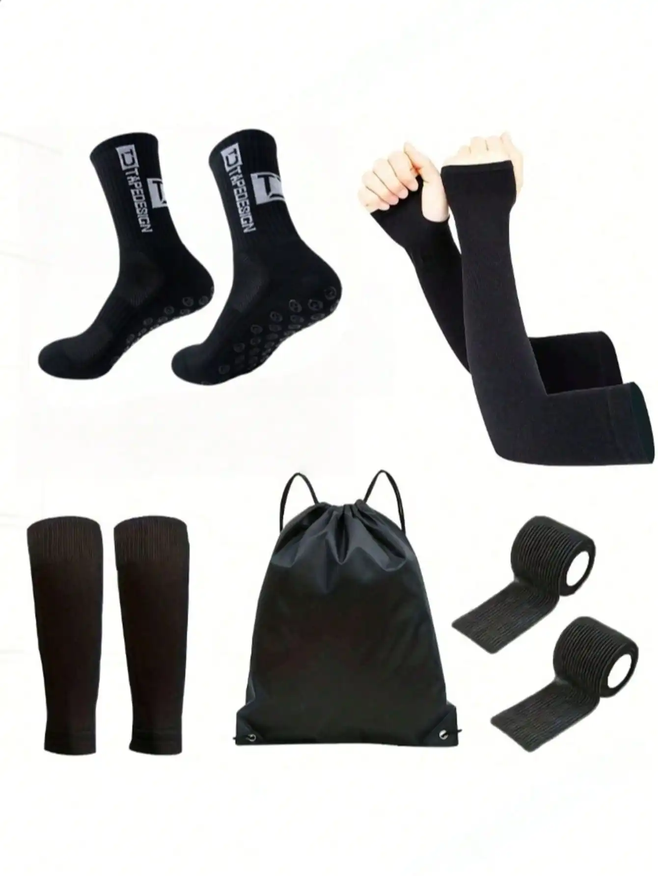 

Soccer socks + sunscreen ice sleeves + protective socks + sports straps + drawstring backpack, unisex professional training non-